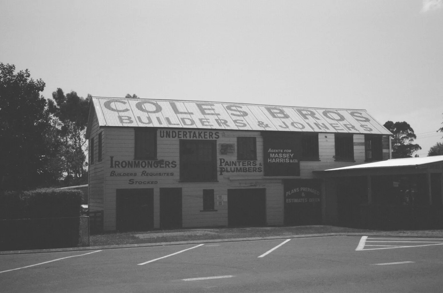 Rural barn with painted signs all over
