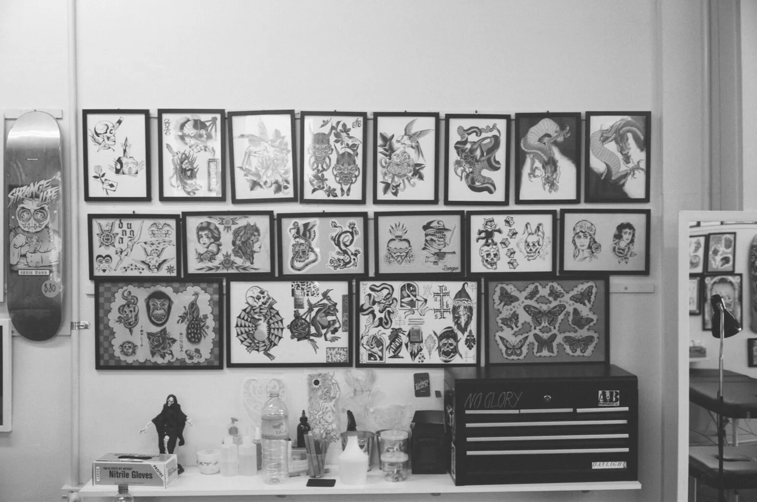 Wall of tattoo flash art